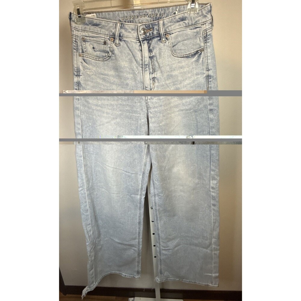 American Eagle Super High Rise Baggy Wide Leg Jeans Women's 6 Distressed